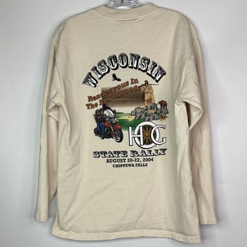 Vintage Harley Owners Group Wisconsin State Rally 2004 Long Sleeve Henley Medium